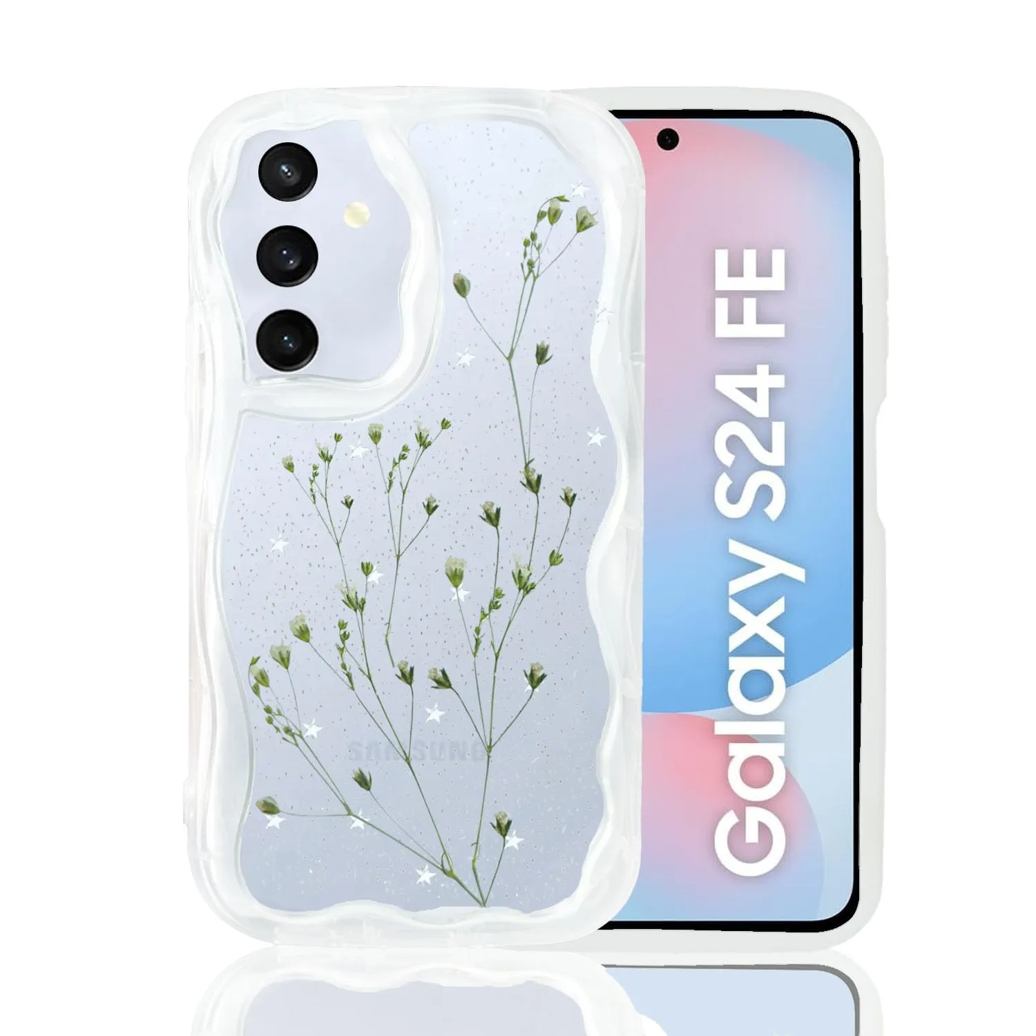 KC Back Cover for Samsung Galaxy S24 FE 5G - Curly Wave Flexible Floral Dried Pressed Epoxy Real Flowers